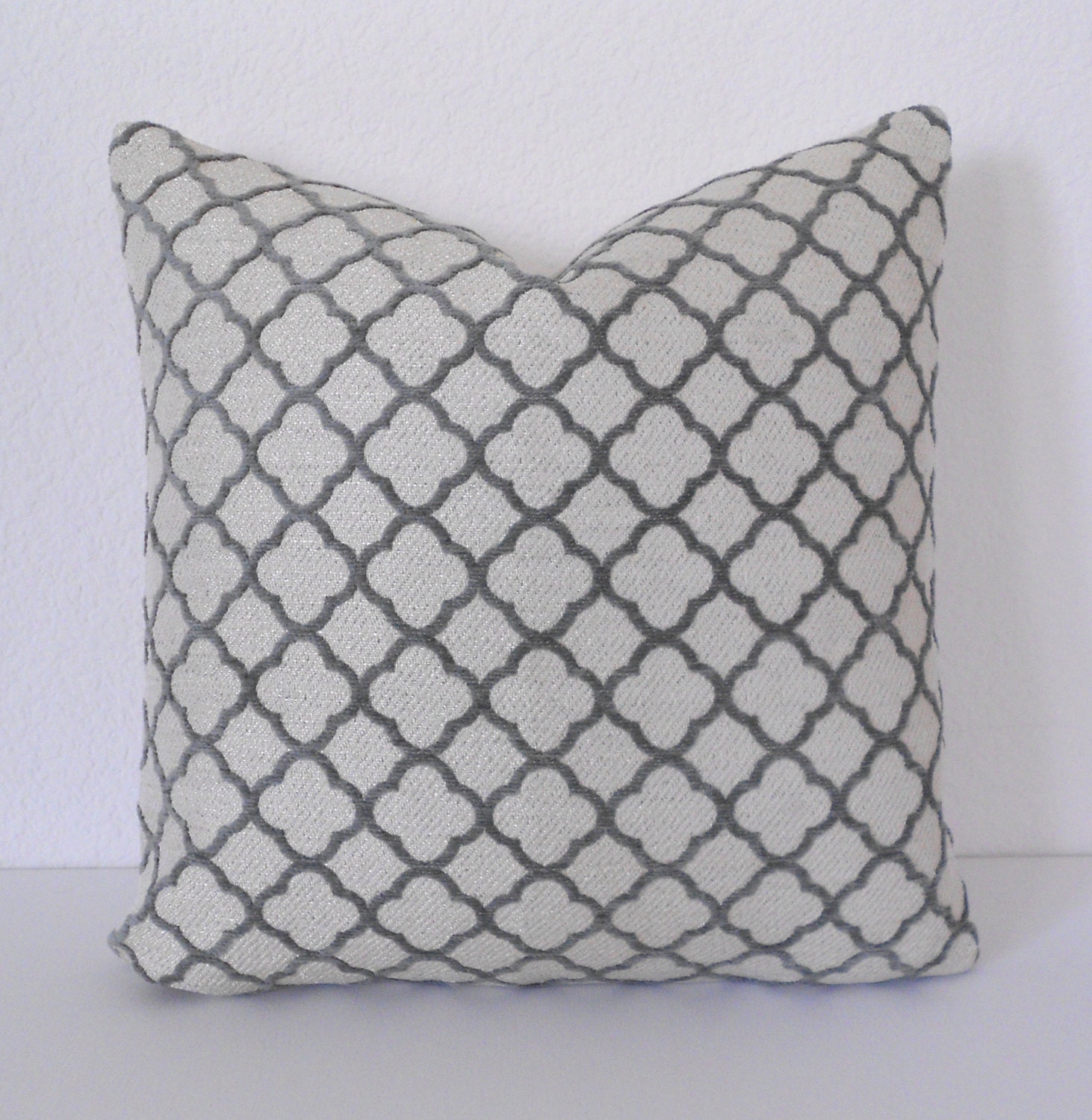 Velvet gray quatrefoil geometric decorative pillow cover