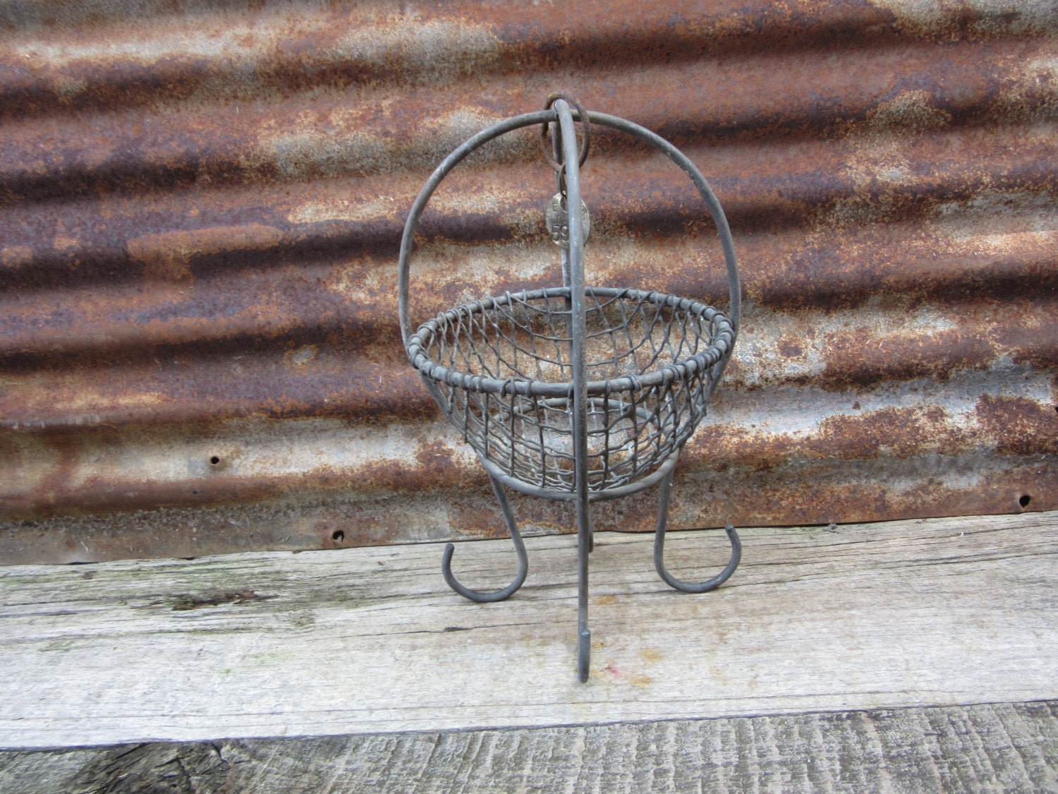 Antique Metal Miners Basket 1920s1950s Era Vintage Wire Mesh Hanging Basket 591 Brass Coal