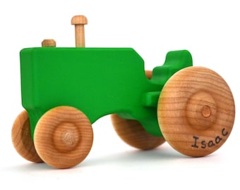 Green Wood Toy Tractor - Personalized Wooden Toy - Waldorf Push Toy