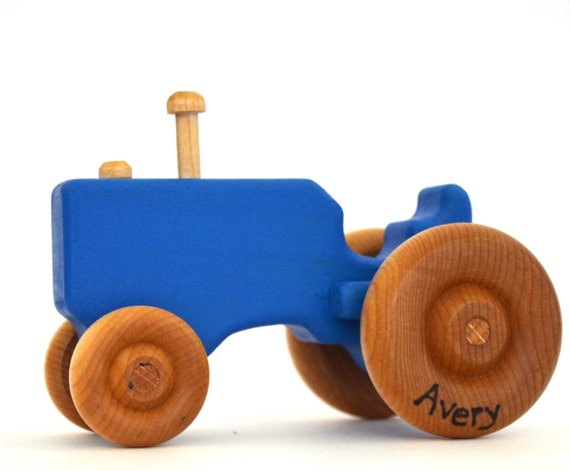 Blue Wood Toy Tractor Personalized Wooden Toy Push Toy