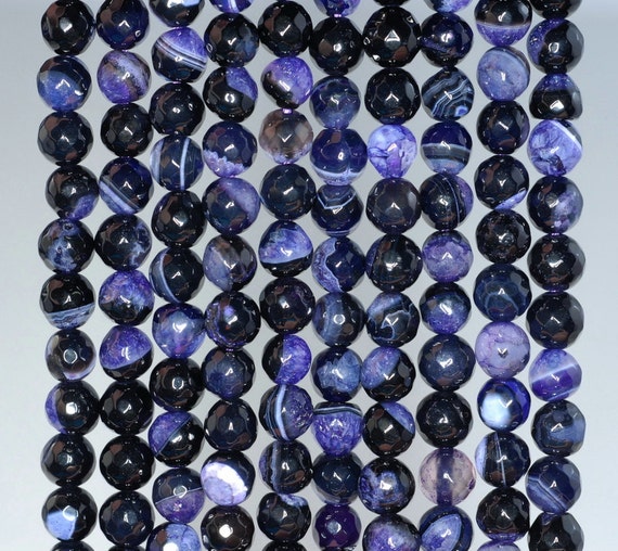 6mm Agate Gemstone Black Purple Faceted Round Loose Beads 15