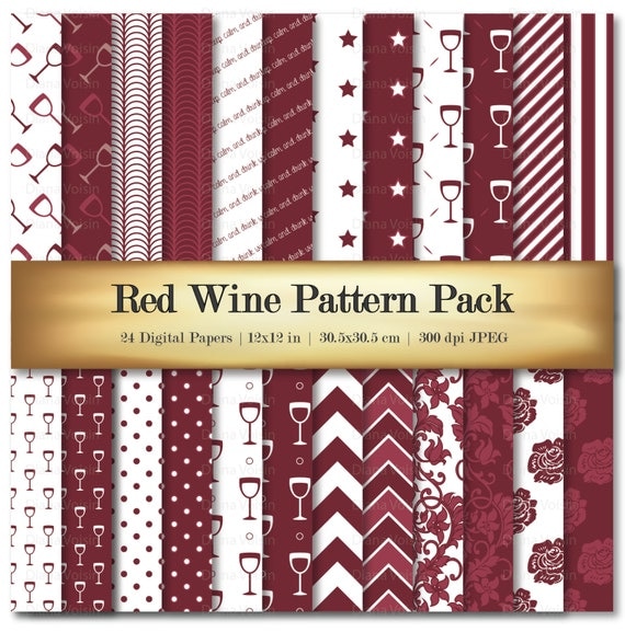 Digital Scrapbook Paper Red Wine Variety 24 Pack Fun Wine