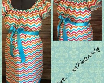 Maternity Hospital Labor Gown- colorful chevron