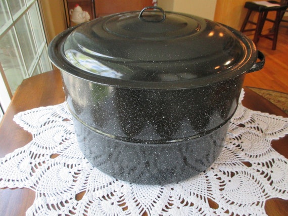 Vintage Enameled 26 Quart Black Speckled Water Bath Canning