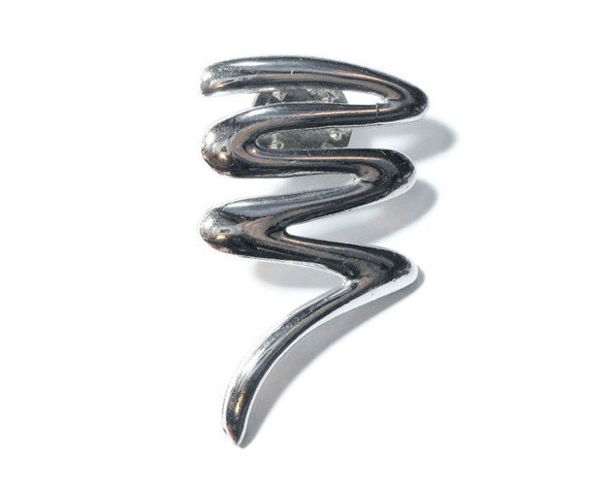 Silver squiggle brooch, 1980s abstract brooch.