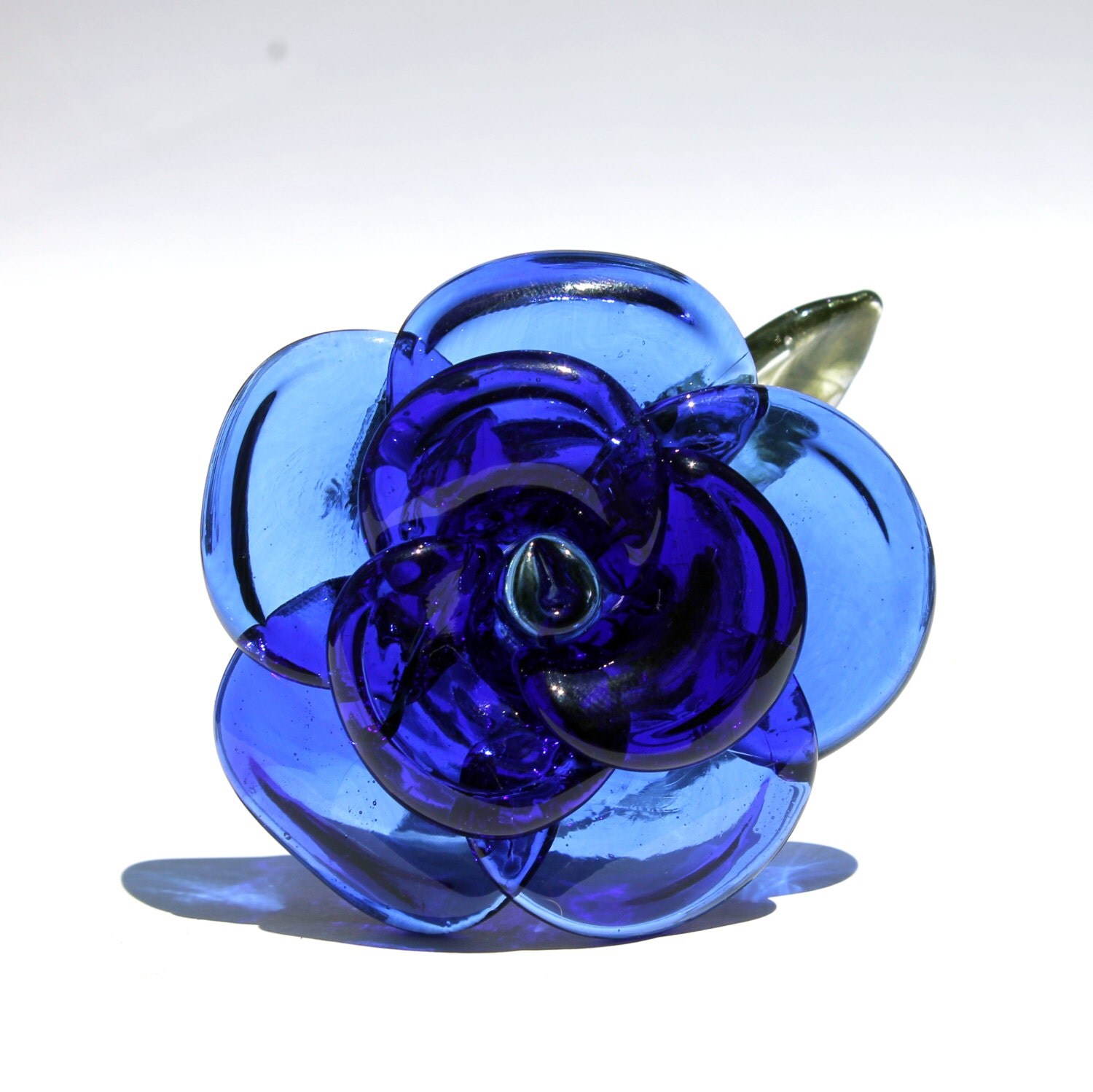 Blue Rose Glass Long Stemmed Rose Borosilicate Lampwork