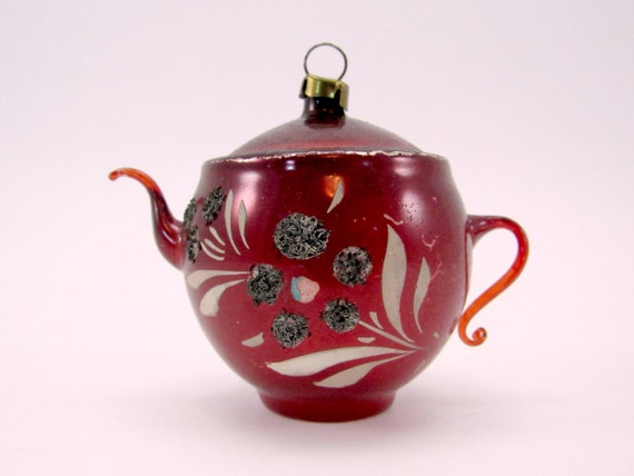red vintage glass figural teapot christmas holiday ornament red vintage glass figural teapot christmas holiday ornament