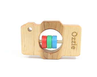 Personalized Toy Baby Rattle Camera Rattle Pretend Play Camera Toy Wood Rattle Wooden Rattle Baby Shower Gift Wooden Toy Baby Toy
