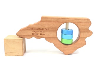 North Carolina State Rattle™ - Modern Wooden Baby Toy - Organic and Natural