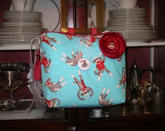 Cute Blue Sock Monkey Tween Bag