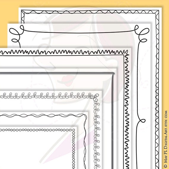 Whimsy Page Border Frames Digital Doodles Clipart 8 x 11