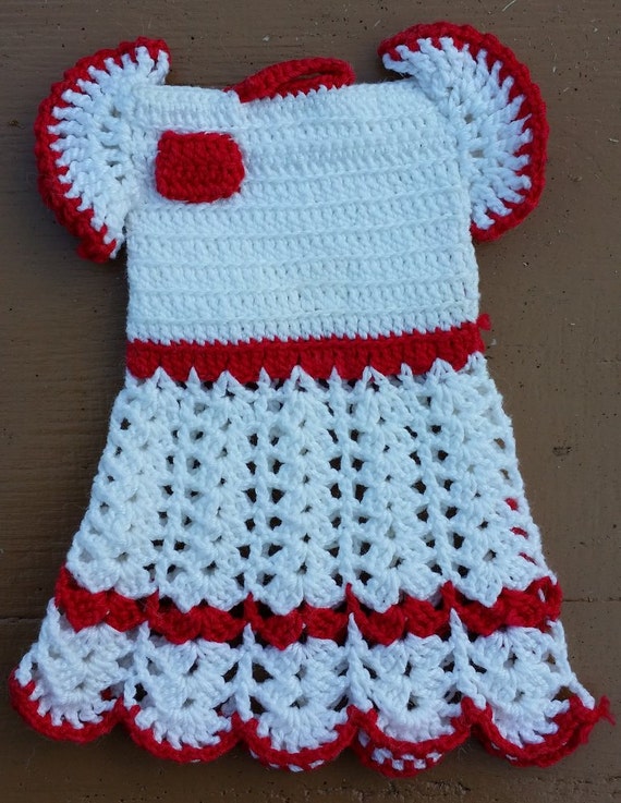 Vintage Crocheted Potholders Red and White Flowers Dress