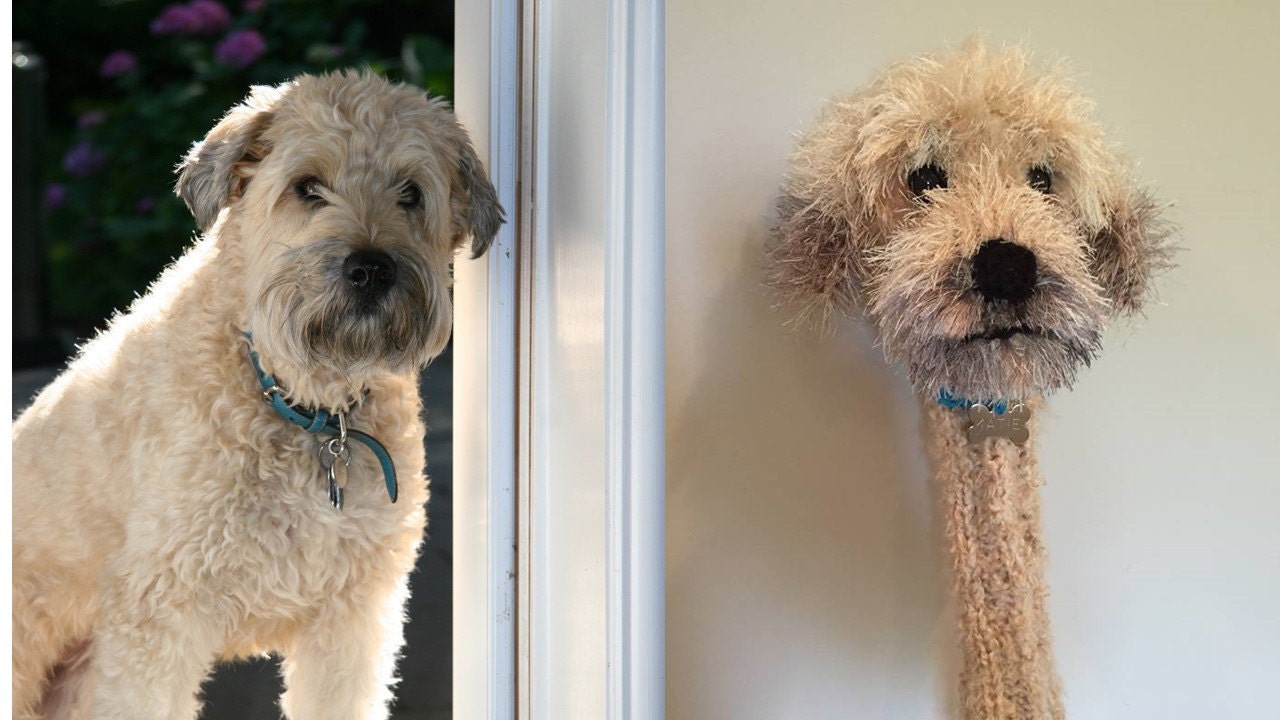 Hand knit Wheaten Terrier dog golf club cover golf by karenshines