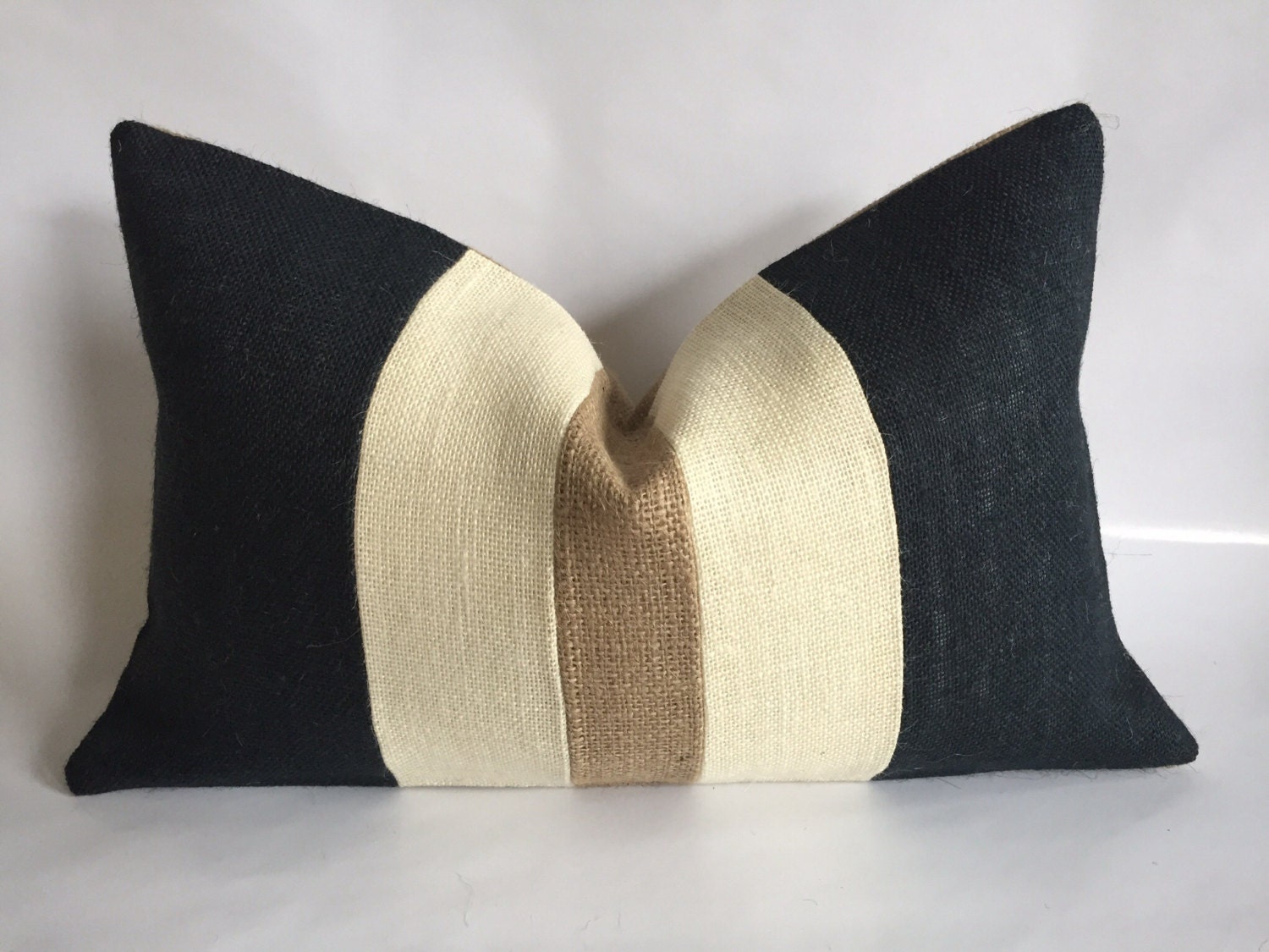 Black Cream and Natural Burlap Lumbar Pillow Cover