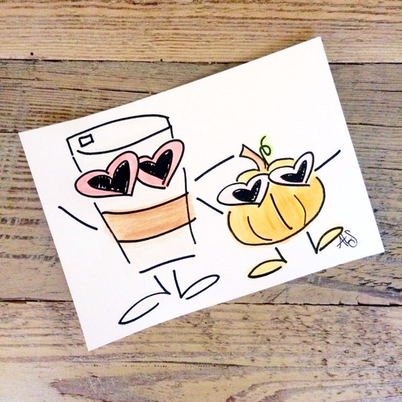 Party Like It's Pumpkin Spice Latte Season, Meet Bean and Jack, 5x7 - Individually Watercolored- PSL, Coffee