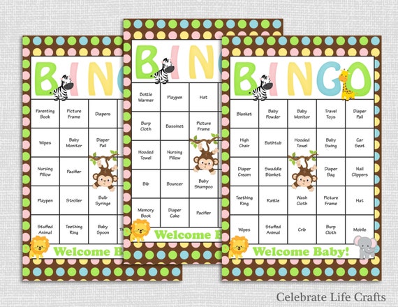 30 Safari Baby Shower Bingo Cards Printable Party Instant
