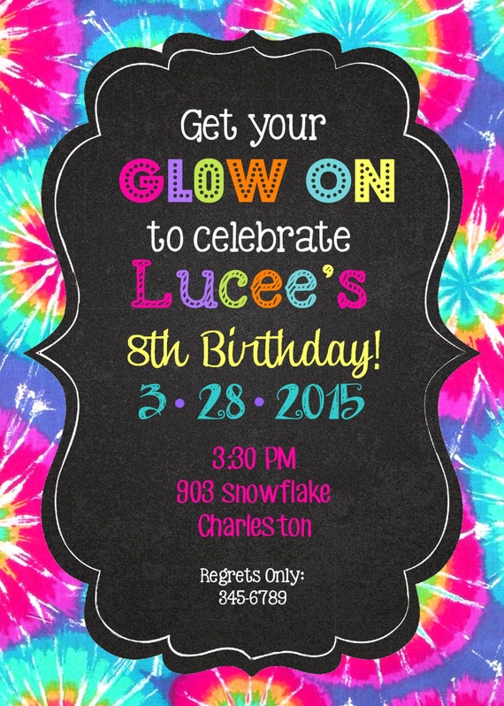 glow party birthday invitations invites printable or digital