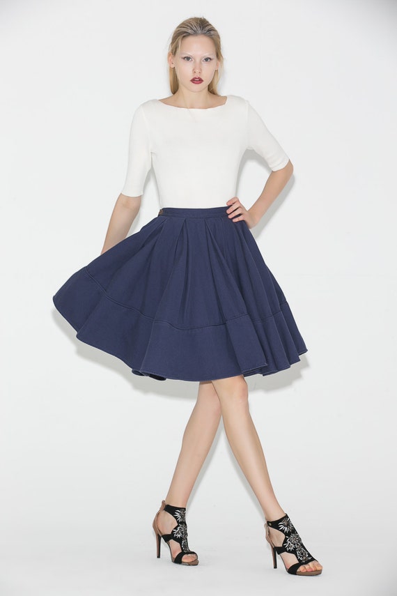 Items similar to Blue Circle Skirt - Linen Short Flirty Feminine Fit ...