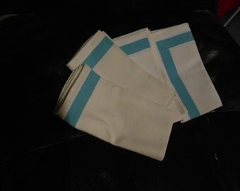 Set of 4 Cotton Napkins White w/ Turquoise