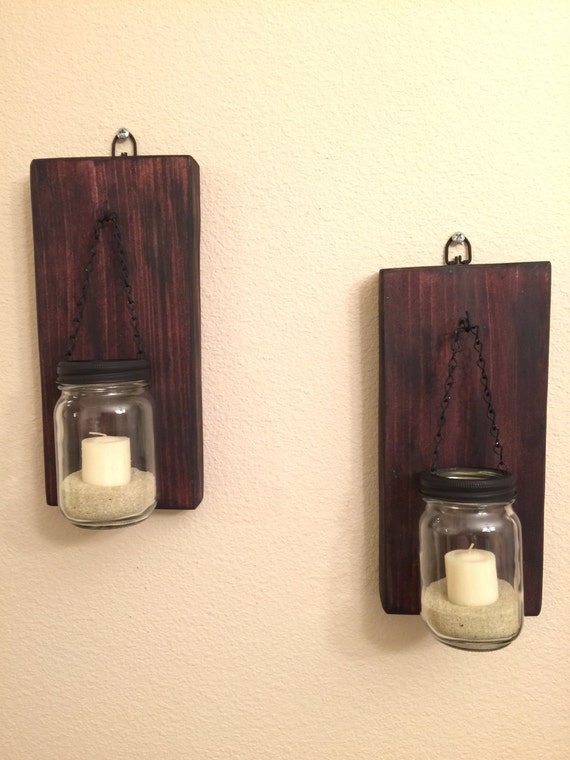 Set of 2 Rustic Mason Jar Wall Sconce Candle Sconces with