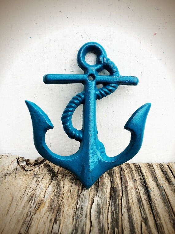 BOLD NAUTICAL anchor wall hook // teal blue // rustic shabby