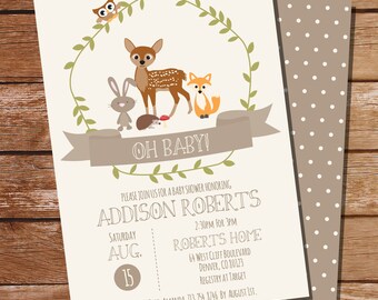 Woodland Baby Shower Invitation for a Boy or Girl - Unisex Baby Shower - Woodland - Instant Download - Edit File at home with Adobe Reader