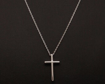 Silver Cross Necklace, Cross Pendant, Delicate Fine Chain, Simple Layering Necklace