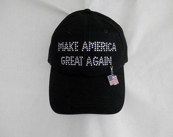 Rhinestone Baseball Hat/Cap Make America Great Again With A Removable American Flag Charm Or Choose From 3 Charms See 2nd Picture Patriotic
