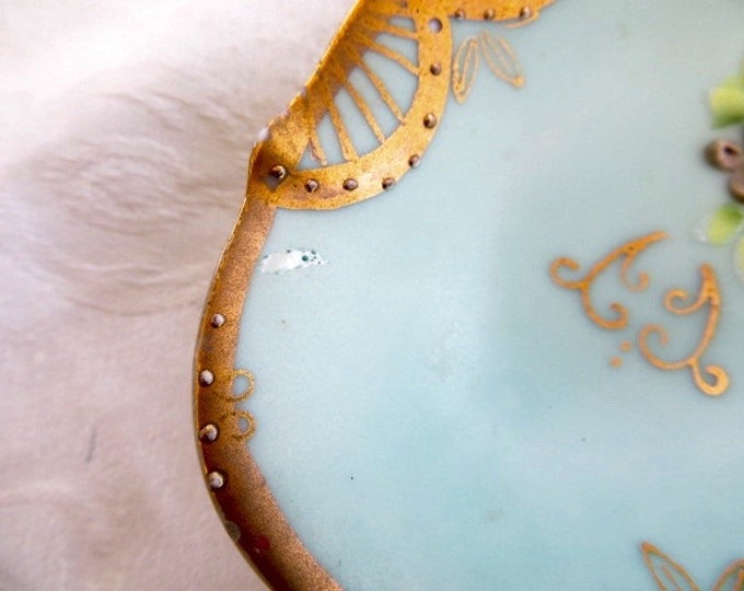 Vintage Cherub Dish Plate Handpainted Cherubs and Maiden Plate French Style Angels Aquamarine Blue