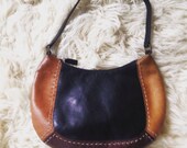 Boho vintage brown black leather like retro purse cross body shoulder round handbag slouch bohemian rock