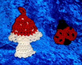 CROCHET Pattern.APPLIQUE toadstool and Ladybird. 2 Motifs.