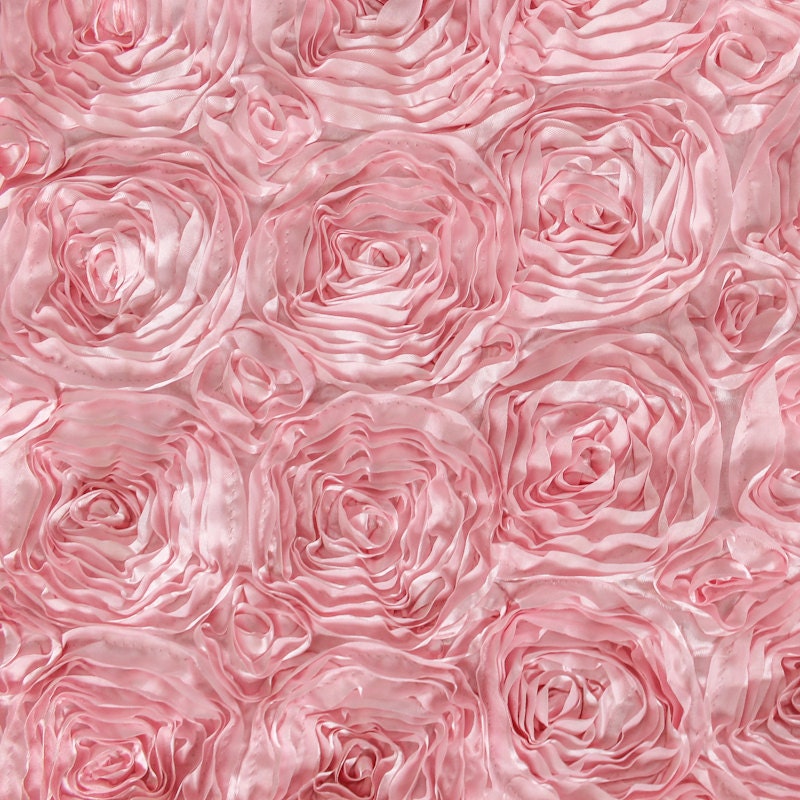 Baby Pink Satin Rosette Fabric Floral Satin Fabric 3D