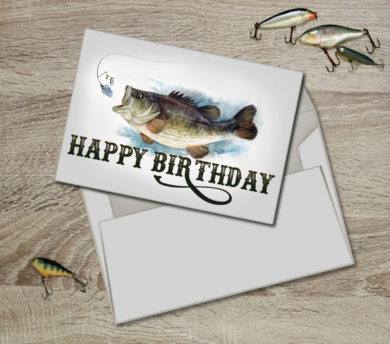 Items similar to Fishing You A Happy Birthday Card, Largemouth Bass on Etsy