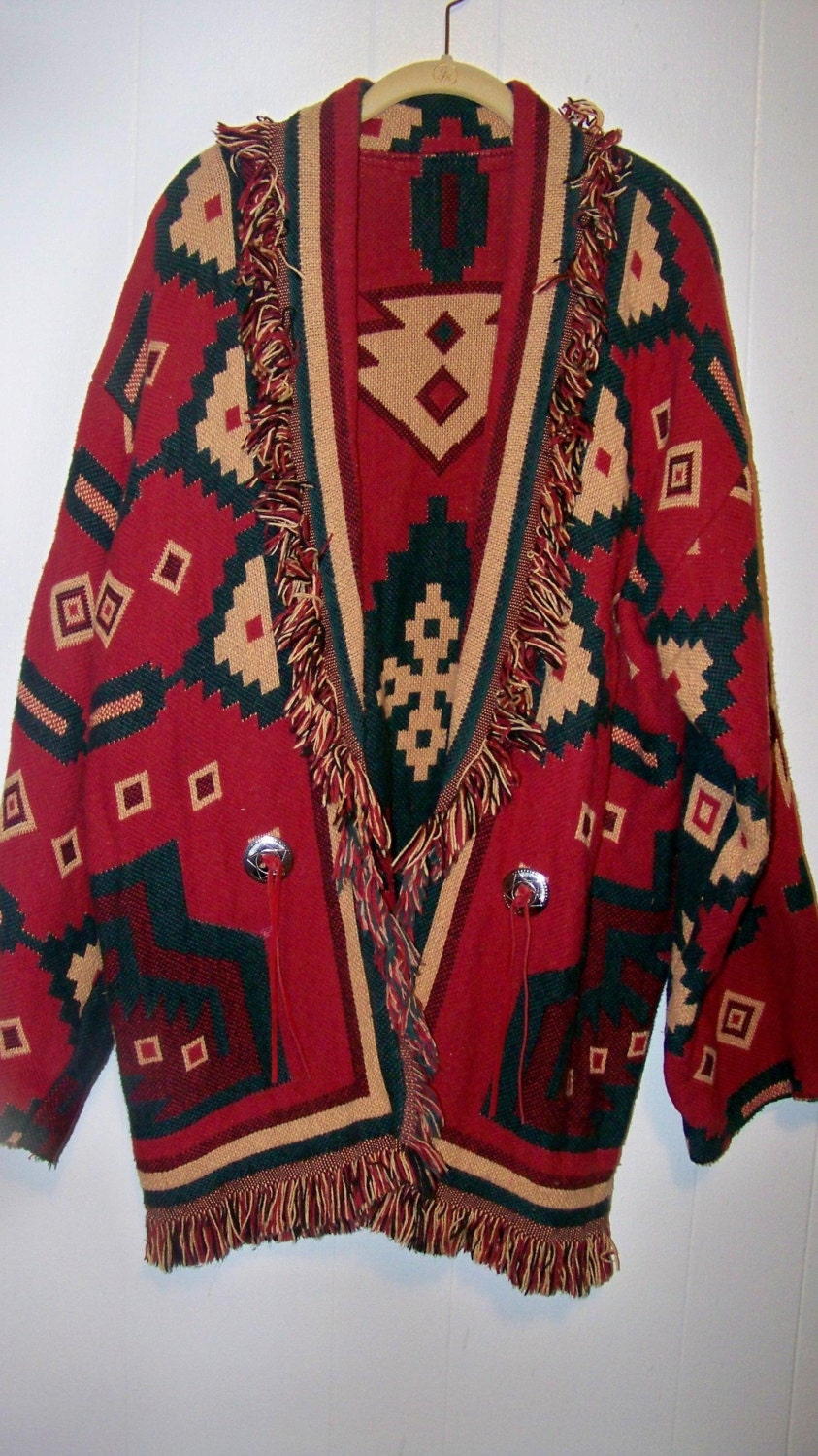 Southwestern Indian Blanket Coat / Jacket One Size Red