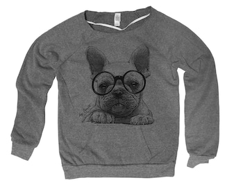 French Bulldog Hand Screen Print Alternative Apparel Eco-Fleece Maniac Sweatshirt