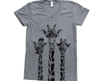 GIRAFFE Shirt Women Screen Print Tri-Blend Short Sleeve Tshirt Available: S, M, L, XL