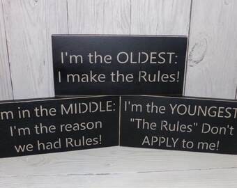Oldest, Middle, Youngest Sibling Signs, I'm the Oldest, I'm in the Middle, I'm the Youngest Wooden Signs, Sibling Rules, Sibling Photo Prop