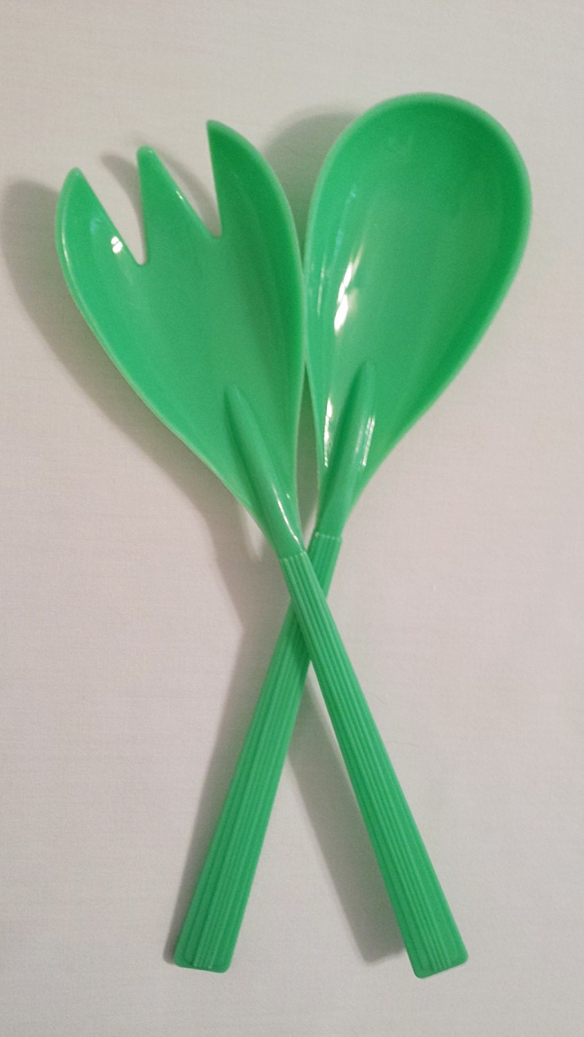 Green Plastic Salad Utensils Vintage Mid Century PPT Haute Juice