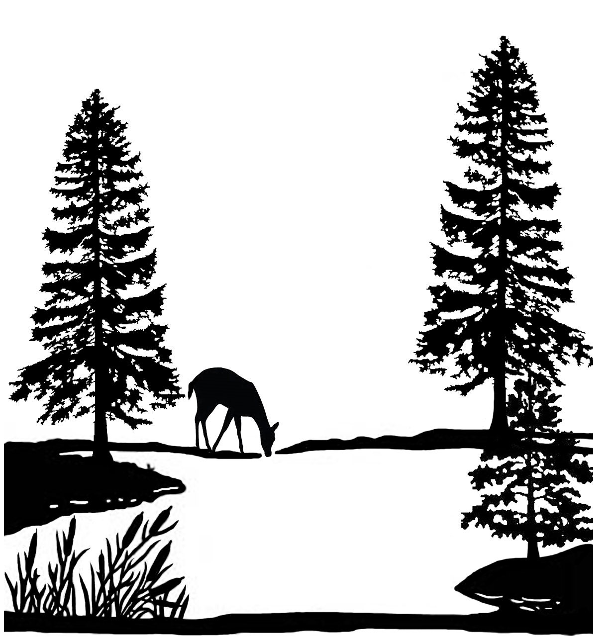 Download Pine Forest Lake Deer Scene 4 Black Silk Screen Enamel