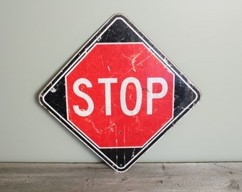 Large Vintage Stop Sign, Stop and Slow Sign, Reversable Sign, Large Metal Sign, Industrial Wall Decor, Wall Hanging