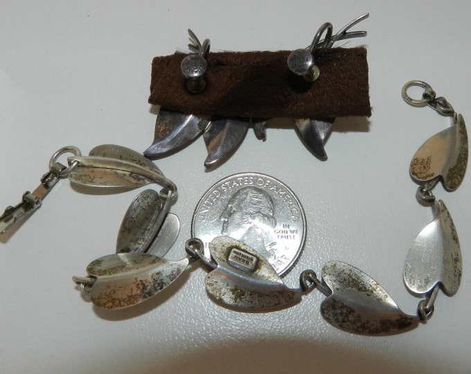 Vintage Beau Sterling Silver Bracelet Earrings, Heart Leaf Set, Vintage Estate Jewellery, Fine Jewelry Spring, Collectible, Gift Idea
