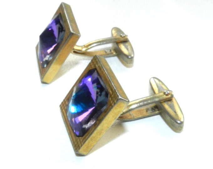 1950s Vintage Purple Rivoli Cufflinks Heliotrope Purple Blue Rivoli Stone Vintage Accessories