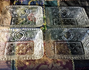 Square Bowls Set of 4 Higbee Early American Pressed Glass EAPG