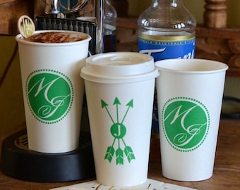 Custom Printed Paper Cups, Monogrammed Coffee Cups, Personalized Hot Drink Cups, Coffee Bar, Hot Chocolate Bar, Wedding Cups, Party Cups
