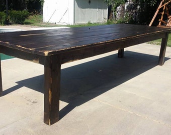rustic 12 foot dark walnut stained distressed primitive farmhouse country cabin kitchen table custom - Primitive Kitchen Tables rustic 12 foot dark walnut stained distressed primitive farmhouse country cabin kitchen table custom - Primitive Kitchen Tables