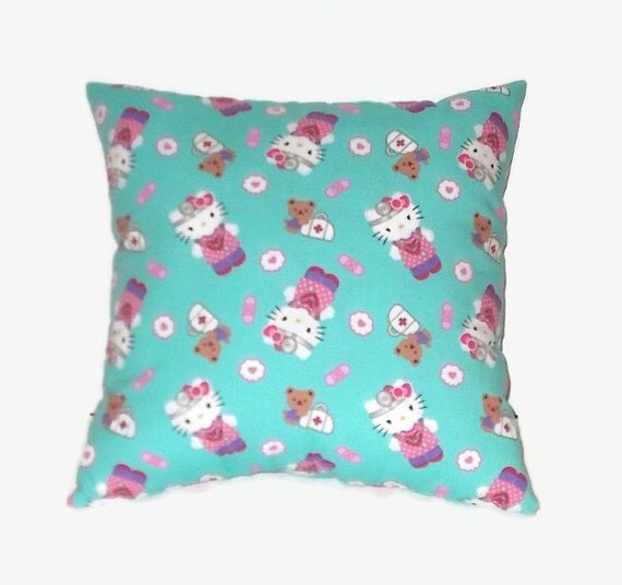 Decorative Aqua & Pink Hello Kitty 16x16 Throw Pillow