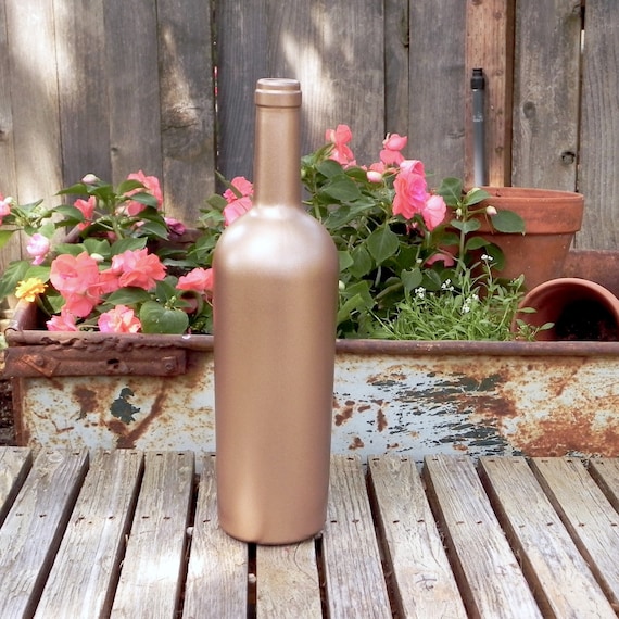 Rose Gold Metallic Painted Wine Bottle, for Centerpiece, Vase, Wedding Decor, Table Numbers