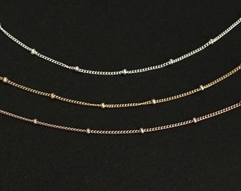 Delicate Satellite Chain Necklace.Simple Layering Necklace.Sterling Silver Satellite Chain. 14K Gold Filled Chain. Rose Gold Beaded Necklace