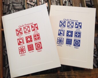 Letterpress Note Cards "Quilt Patterns" - Set of 10 cards with matching envelopes