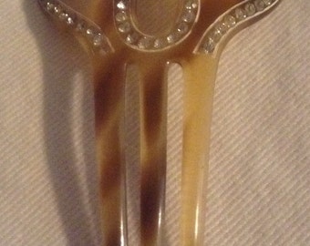 Vintage hair pin/ comb plastic faux tortoise shell with rhinestones